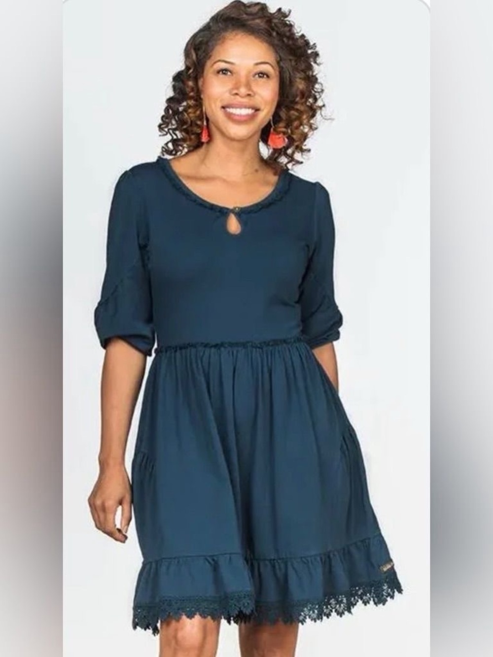 Teal Long Sleeve Comfy Blue Mini Dress